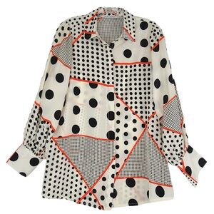 INSIGHT Cream & Black Polkadot Abstract Print Button Blouse Women’s Size Small